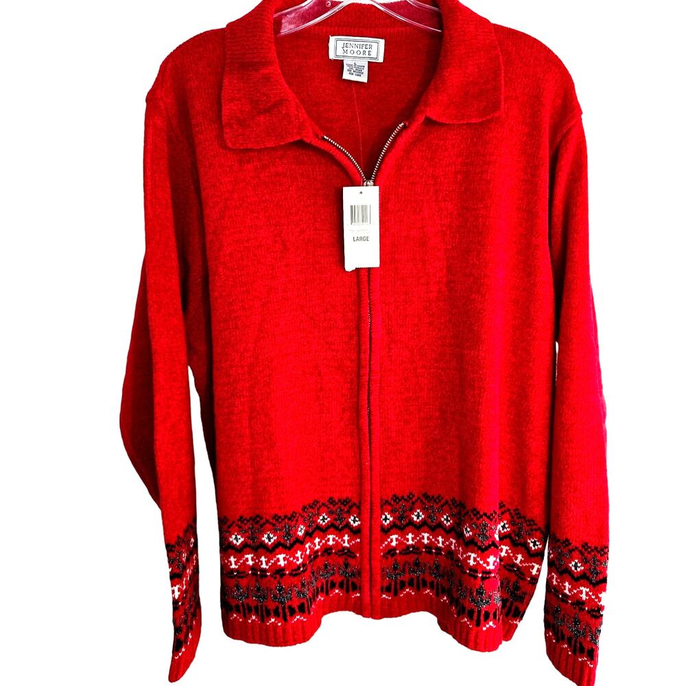 NWT Jennifer Moore Women's Sweater L large Red Cardigan Misses Sz 12 14 New Tag